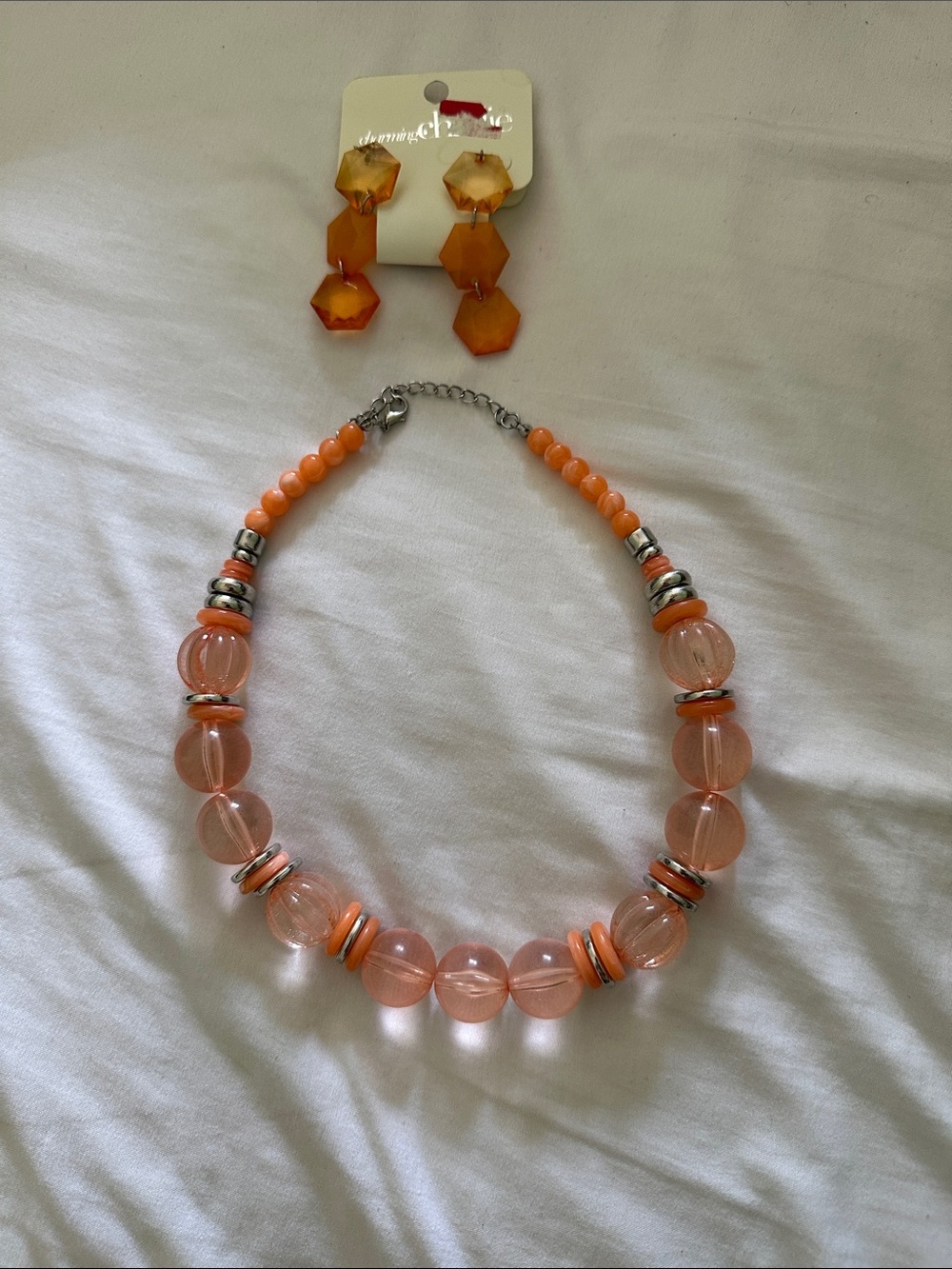 ☄️3 for $10 Charming Charlie Peach-Orange Beaded Necklace with Matching Earrings